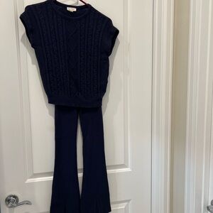 Navy Cable Knit Sweater and Pants Set